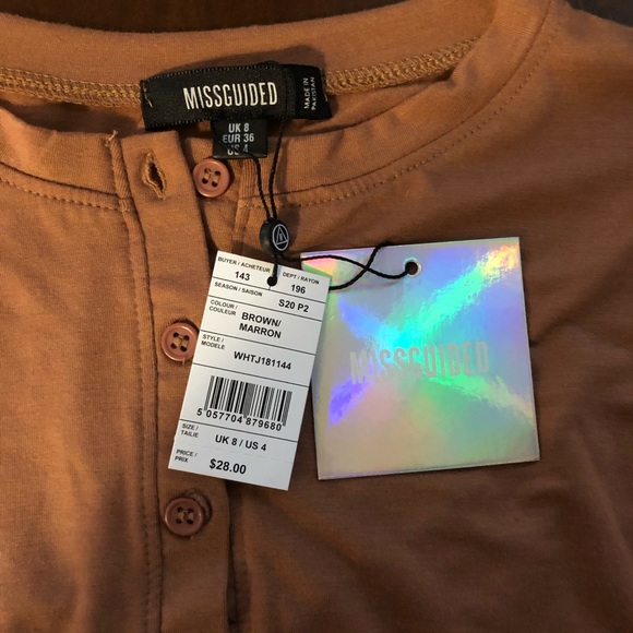 NWT long sleeve crop top tan brown shirt - Picture 2 of 3